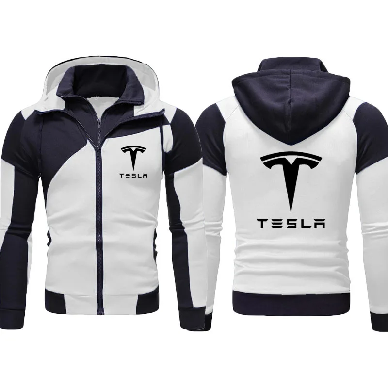 

Модная мужская Толстовка Tesla с логотипом автомобиля, костюм для гонок, куртка с прострочкой контрастных цветов, Европейский код, Мужская тол...