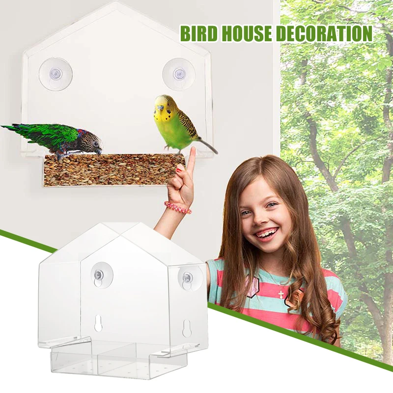 

Window Bird House Feeder with Sliding Seed Holder and 4 Extra Strong Suction Cups Outside Birdhouse Shape STSF666