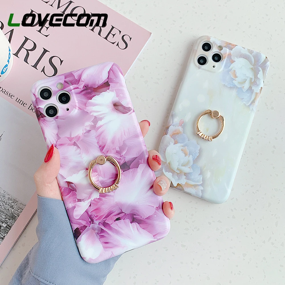 Чехол для телефона LOVECOM Flower Marble с кольцом-держателем iPhone 11 Pro Max XR X XS 7 8 Plus SE2020
