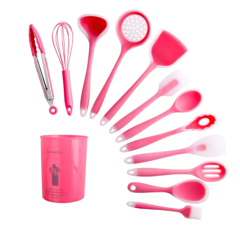 

12PCS translucent Silicone Cooking Utensil Set Non-stick Spatula ShovelCooking Tools Set With Storage Box Kitchen Tools gadgets
