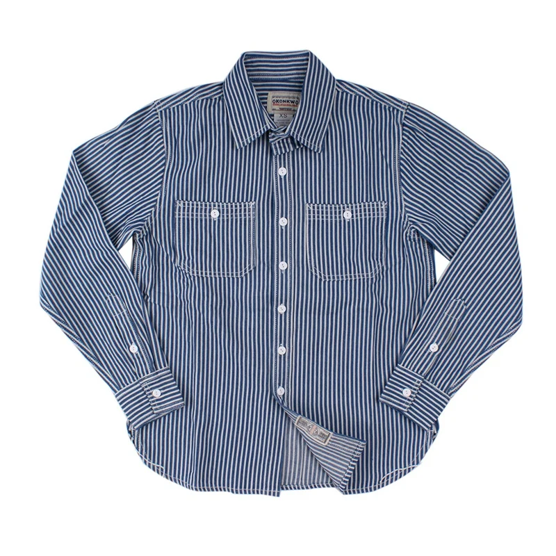 Autumn New Korean Fashion Striped Shirts Men Workwear Long Sleeve Denim Tops Casual Canvas Stripe Blue Cardigan Shirts Teenager