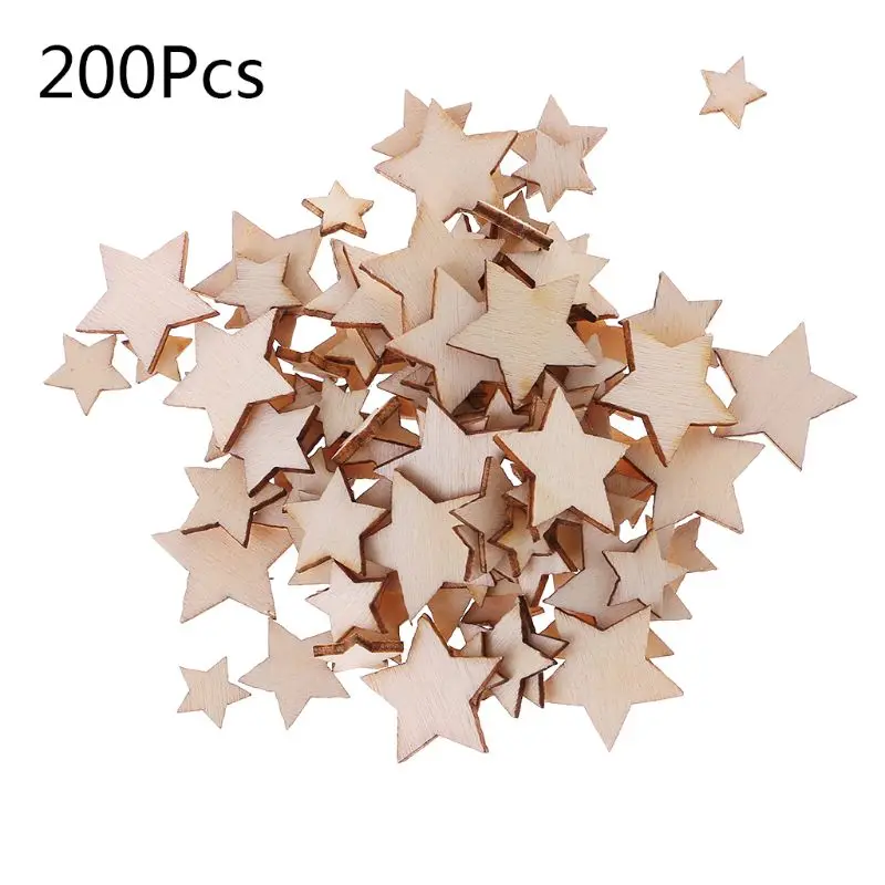 

200pcs Cut Wood Star Embellishment Wooden Shape Craft Wedding Decor 95AA