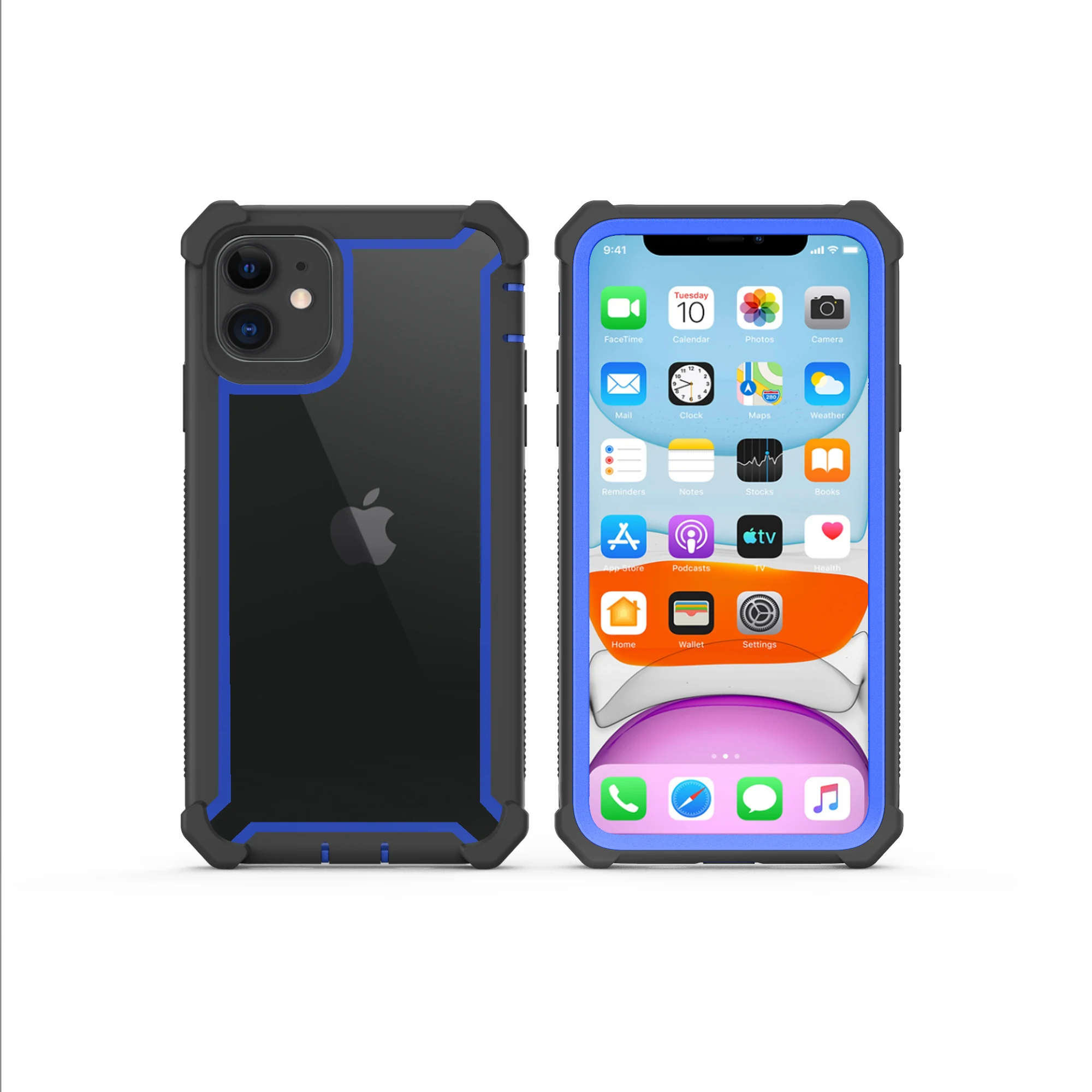 Чехол для iPhone 11 Pro XS Max XR 6 6S 7 8 Plus, усиленная защита, противоударный чехол из ПК+ ТПУ,, закаленное стекло - Цвет: blue - black