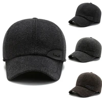 baseball caps ear protection solid color warm caps windproof adjustable warm stylish thick mens dark color peaked caps