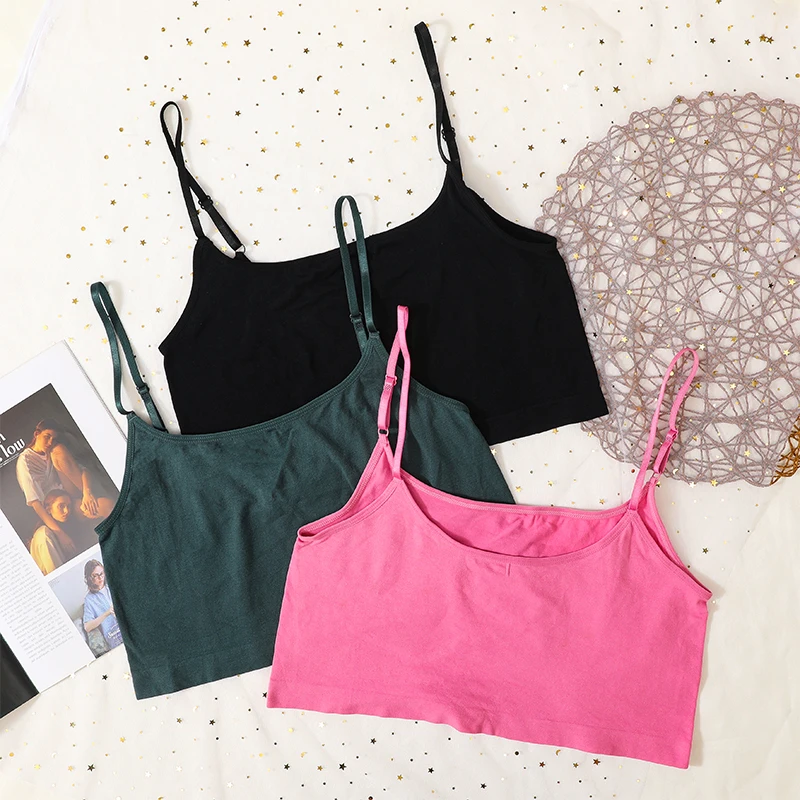 

Women Tops Seamless Underwear Female Bralette Sexy Crop Top Tanks Summer Basic Spaghetti Cropped Camis Backless Camisole