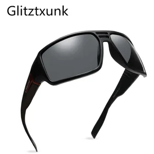 Солнцезащитные очки Glitztxunk мужские UV-400, модные поляризационные брендовые дизайнерские винтажные солнечные очки в квадратной оправе, чёрные, в стиле ретро, для вождения