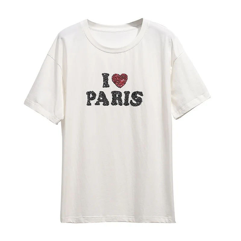 

T-shirt for women Pattern Pastes Sequins Large size Leisure Tee DM001