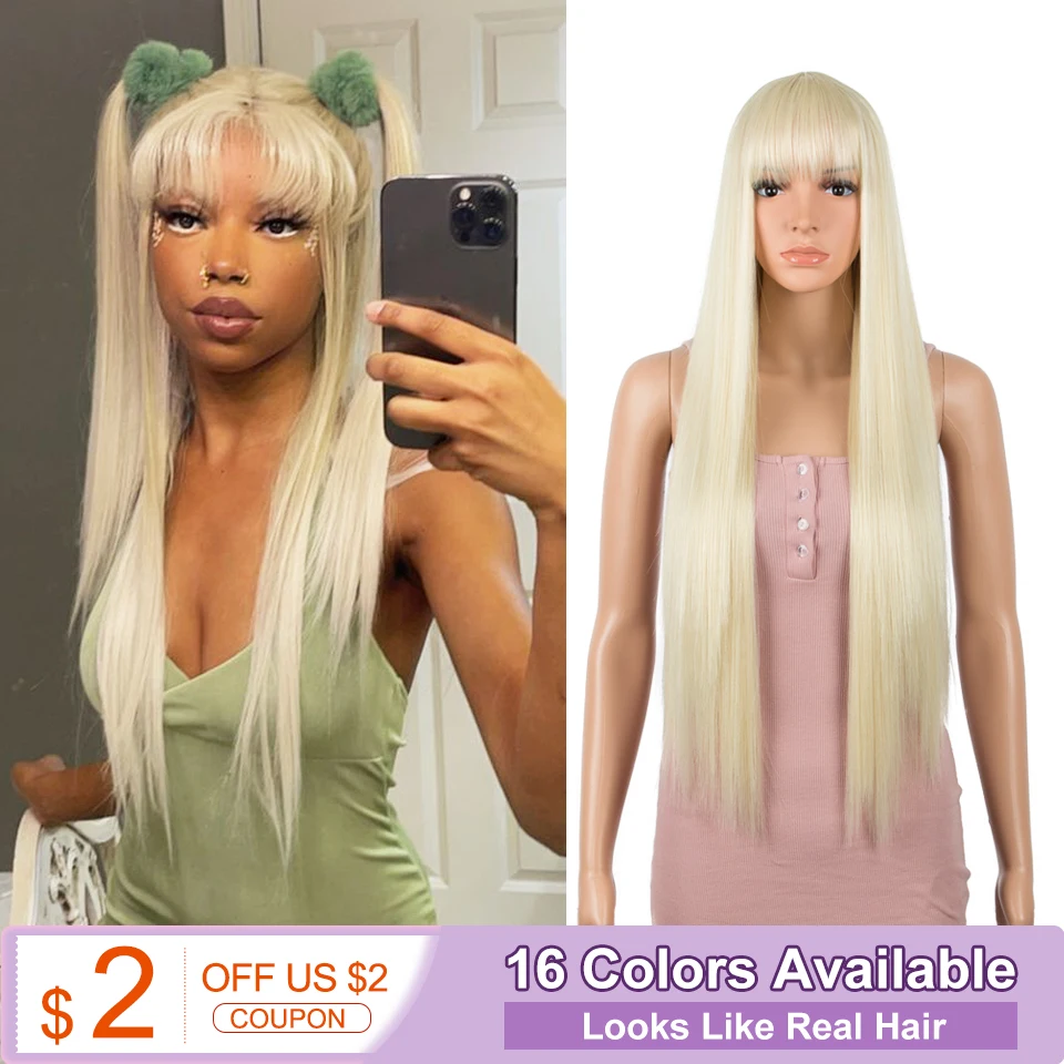 Сінтэтычны парык Bella прамыя валасы з челкой бландзінка 613 ружовы фіялетавы