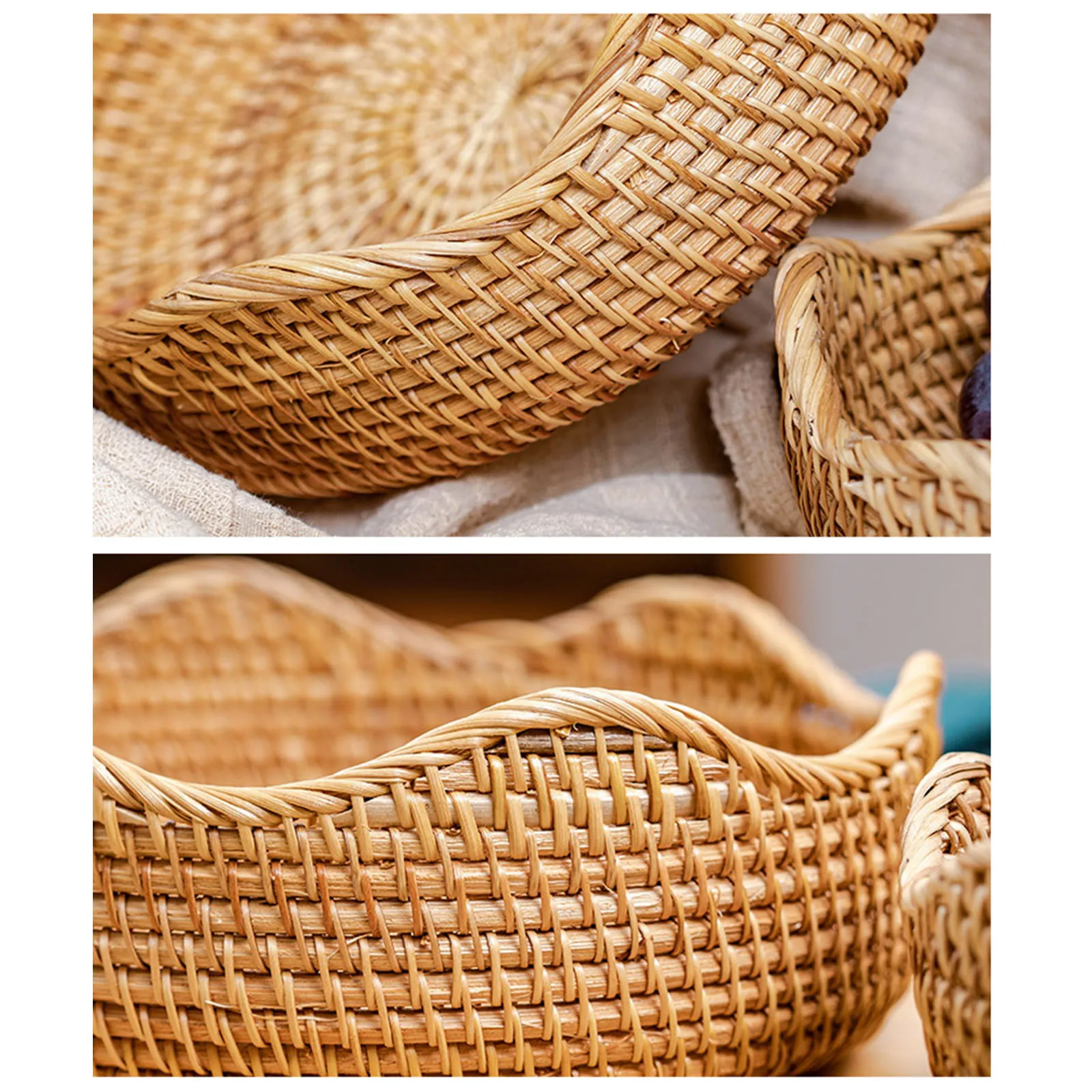 

Rattan Kitchen Organizer Fruit Basket Woven Tray Household Home Decor Wave Style Design Storage Bowl
