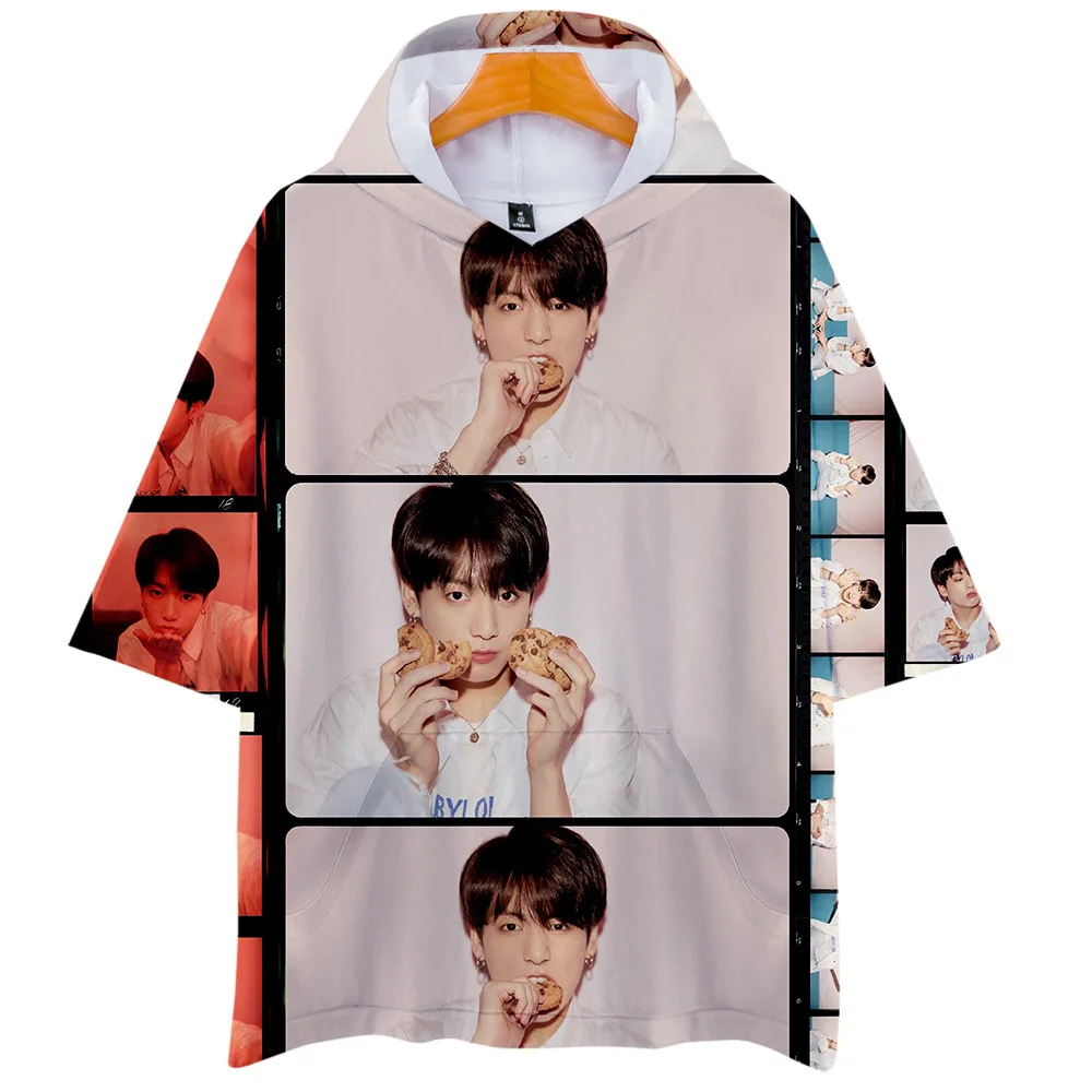 New Korean Fashion Kpop 3D Hooded Shirts Men/women Short Sleeve Loose Streetwear Hoodie Sweatshirts Pullover Tops K-pop Clothes | Женская