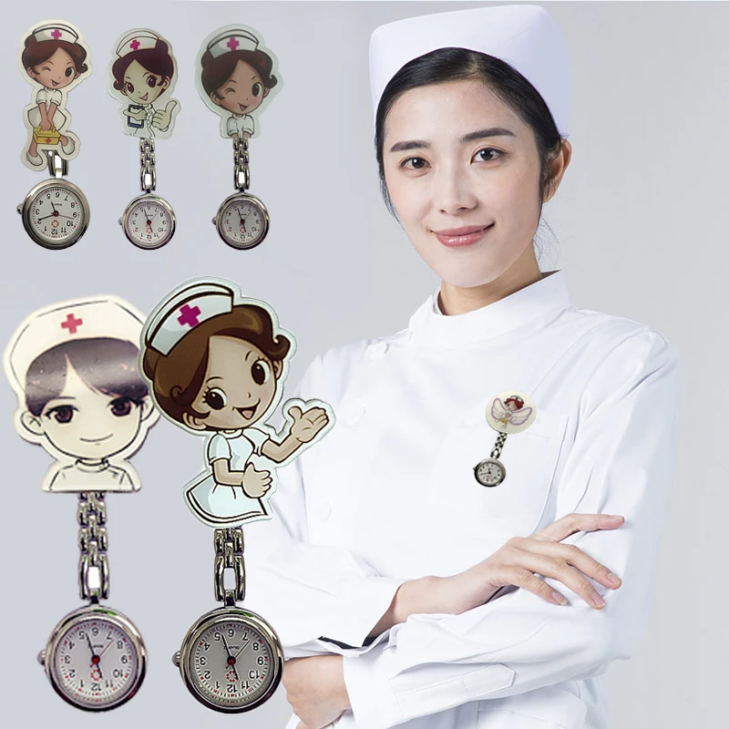 Acrylic cartoon nurse table hanging watch nurse chest watch clip quartz watch
