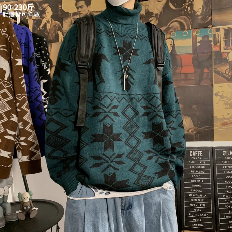 

Knitted Winter Warm Men Turtleneck Sweater Pullove Luxury Outdoor Knit Sweater Loose Pull Homme Marque Couple Clothes BD50TS