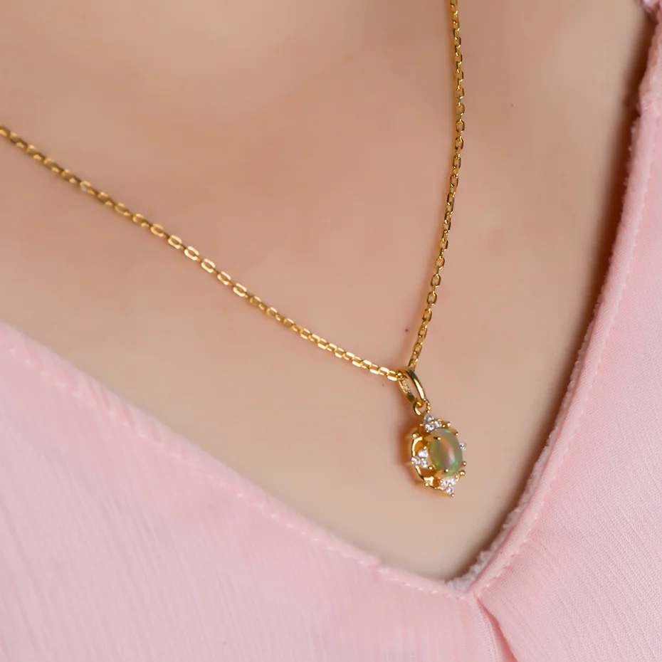 Женское ожерелье из серебра 925 пробы с натуральным опалом|Ожерелья| |