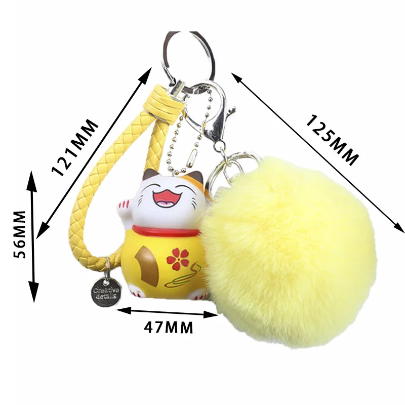 

WANGAIYAO Year of the Ox Gift Lucky Cat Keychain Pendant Creative Gift Cartoon Key Chain Hair Ball Key Chain Bag Ornament