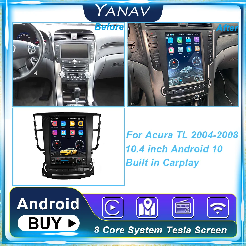 

Автомагнитола на Android 10, 10,4 дюйма, для Acura TL 2004-2008, GPS-навигация, поддержка управления рулевым колесом, полный экран 1024*600
