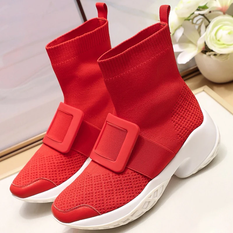 Высокие зимние вязаные ботинки 2019 г. Высококачественные кроссовки на платформе