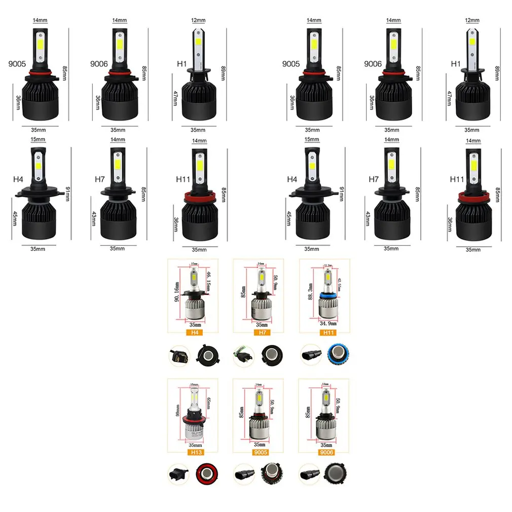 

1 Pair/SET Super Bright Auto Car Headlights 9-32V Universal Auto Front Bulb Durable Aluminum Automobiles Headlamps