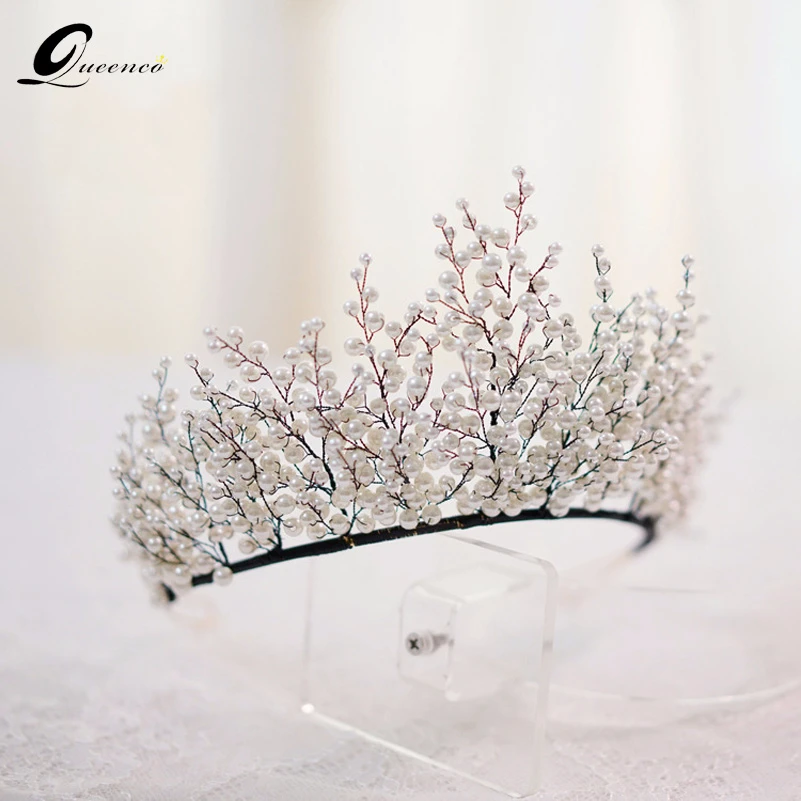 Новая жемчужная большая корона свадебная тиара и великолепная черная проволока