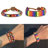 artificial leather bracelet womens wrap jewelry chakra bangle gift natural stone tube beads