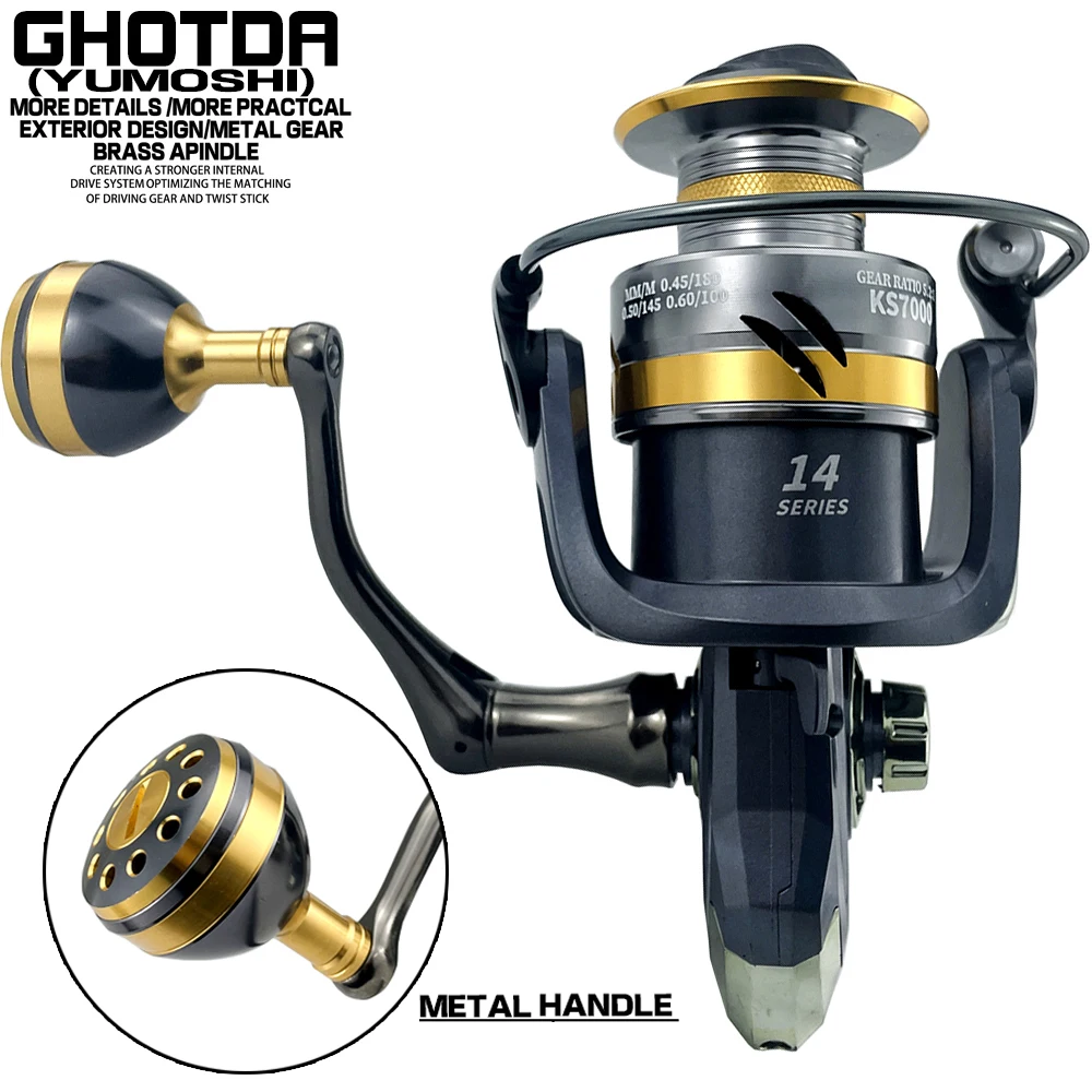 

GHOTDA High Speed 5.2:1 Gear Ratio Fishing Reel Light Material Strong Hardness Fishing Vessei 2000-7000 Series
