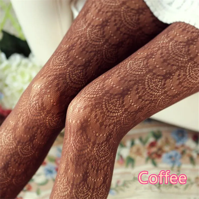 Coffee Винтажные Ажурные кружевные шелковые колготы в стиле Лолиты, женские костюмы для косплея, аксессуары, колготки, носки - Цвет: Coffee