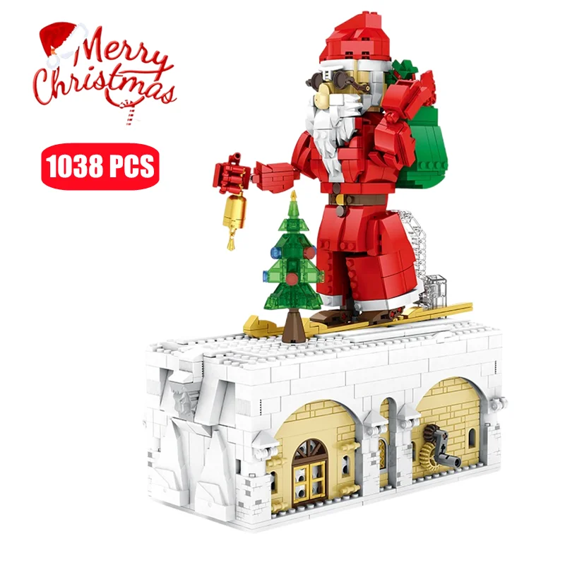 

Winter Village Santa Claus Architecture Building Blocks MOC Gear Drive Ideas Street View Bricks Toys For Children Christmas Gift