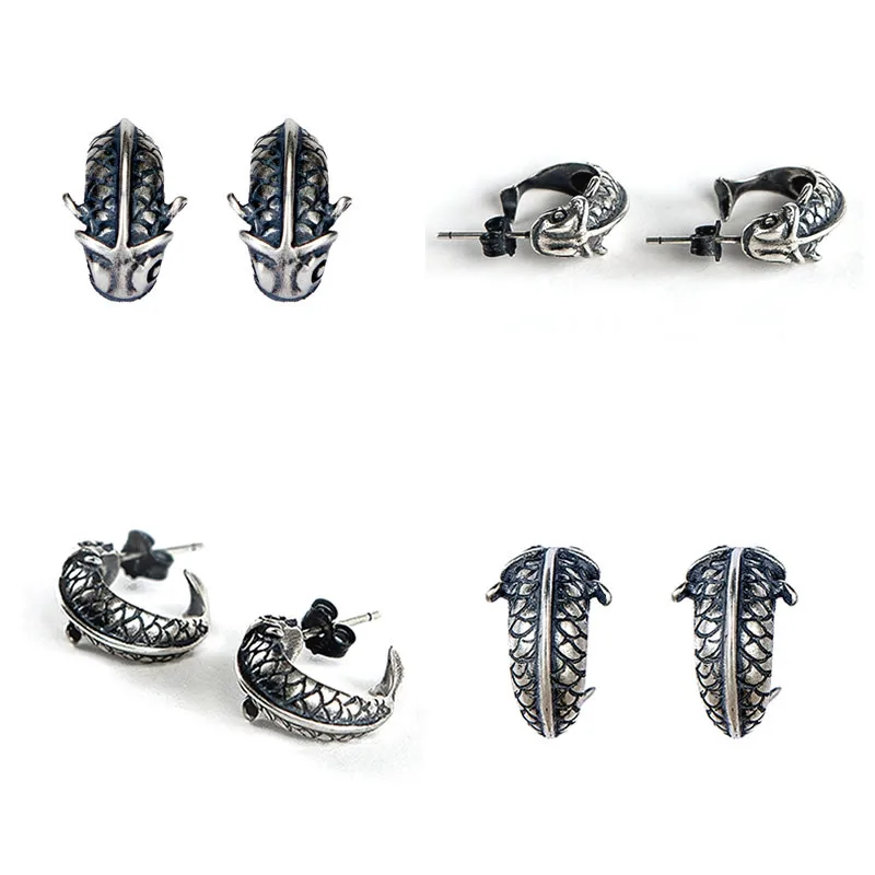 Винтажные серьги FUN BEAUTY Has Fish Koi повседневные серебряные гвоздики унисекс с