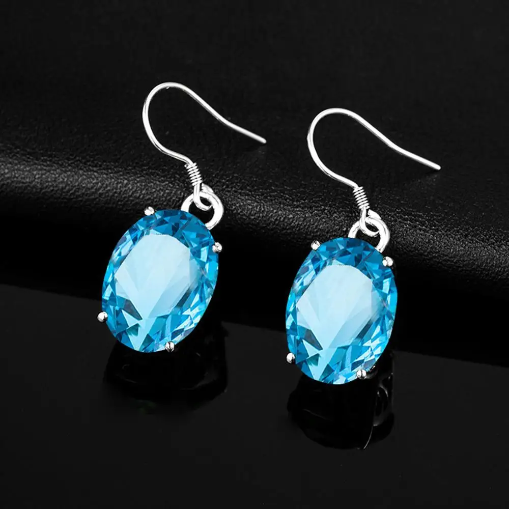 

Blue Topaz Earrings 100% Real 925 Sterling Silver Oval Gemstone South Africa Natural Gemstone Classic Drop Earrings Fine Jewelry