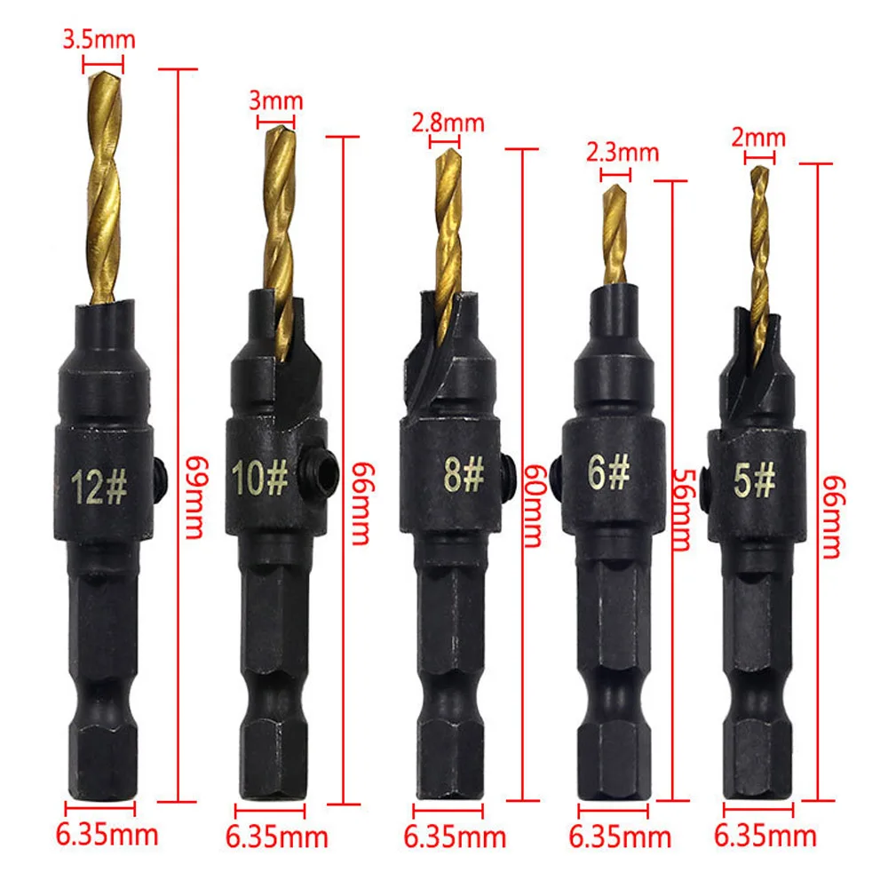 

4/5pcs Countersink Drill Woodworking Drill Bit Set Drilling Pilot Holes For Screw Sizes #5 #6 #8 #10 #12