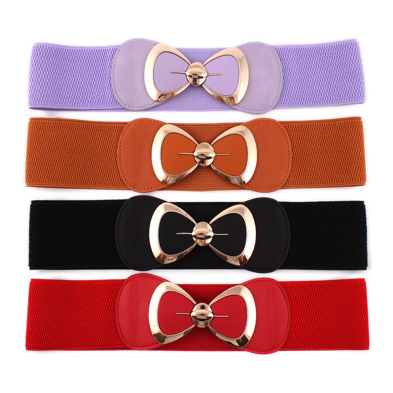 

fashion women butterfly bowknot buckle waistband wide elastic female belt stretch waist belt for women dress accessories 2020