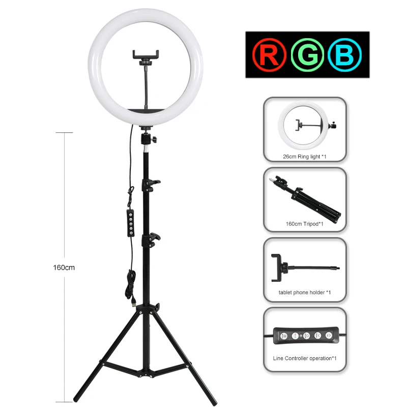 

Photographic Lighting LED Selfie Ring Light With Multiple Colors RGB Ring Lamp With Tripod For TikTok Youtube Video Live Studio