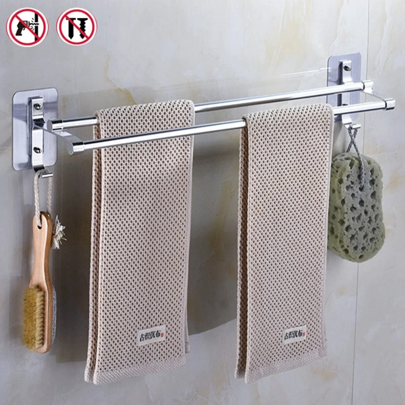 

Punch-free Towel Rack Toilet Towel Bar Hook Bathroom Hanger Towel Rack Toilet Wall-mounted Shelf Double Rod Material Aluminum