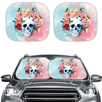 stylish floral sugar skull pattern set of 2 heat reflector auto windshield sunshades durable car sunshades for side windows 2021
