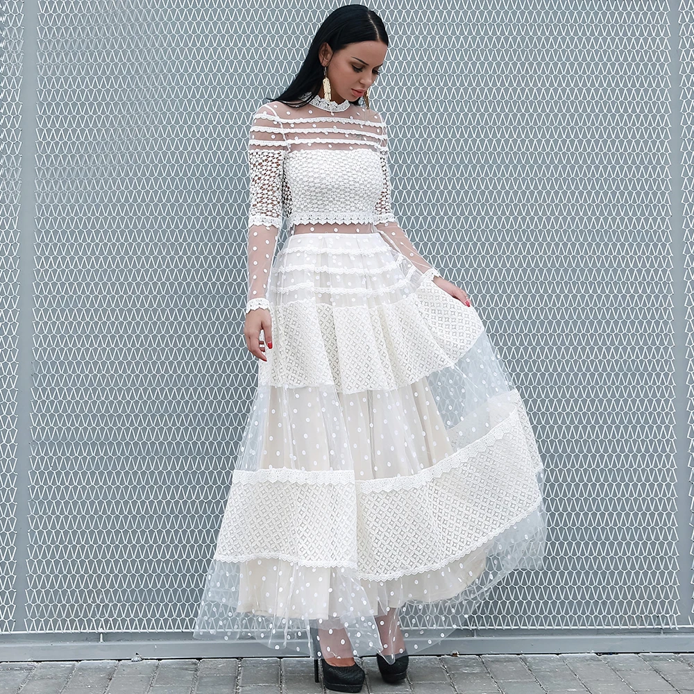 Yesexy 2021 женские сексуальные платья в горошек с высоким воротом и длинным рукавом