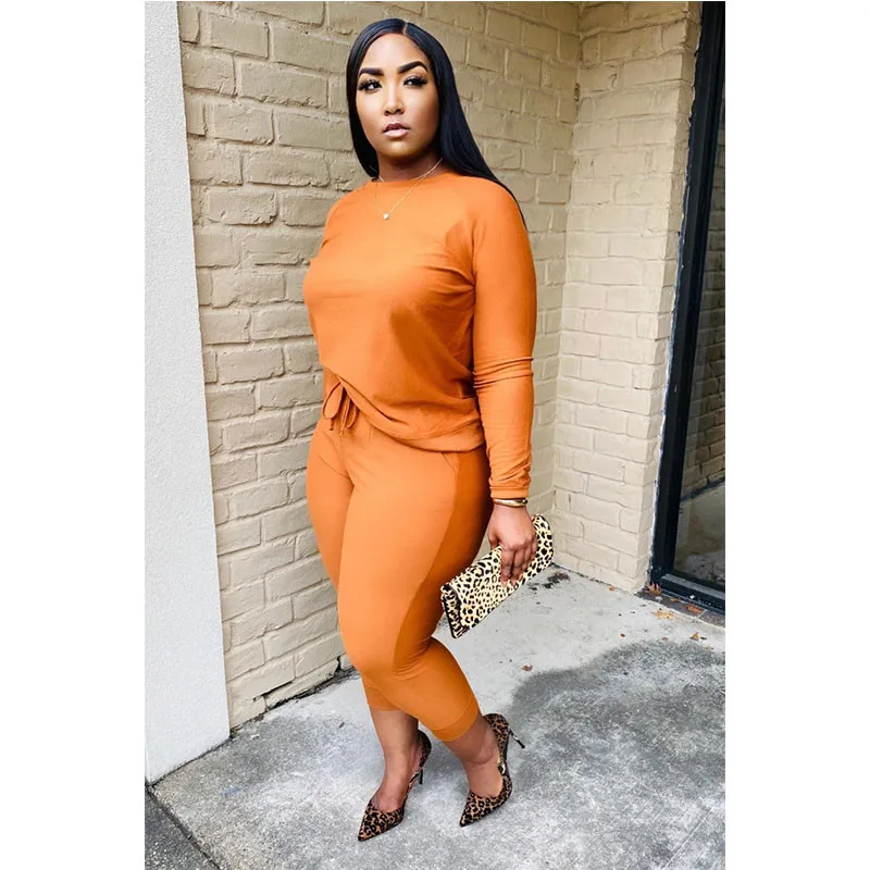 

Meihuida 2020 Plus Size Wear Women Solid Color Set Long Sleeve Tee Tops Long Pants Suit Sweat Suit Tracksuit Female Outfit