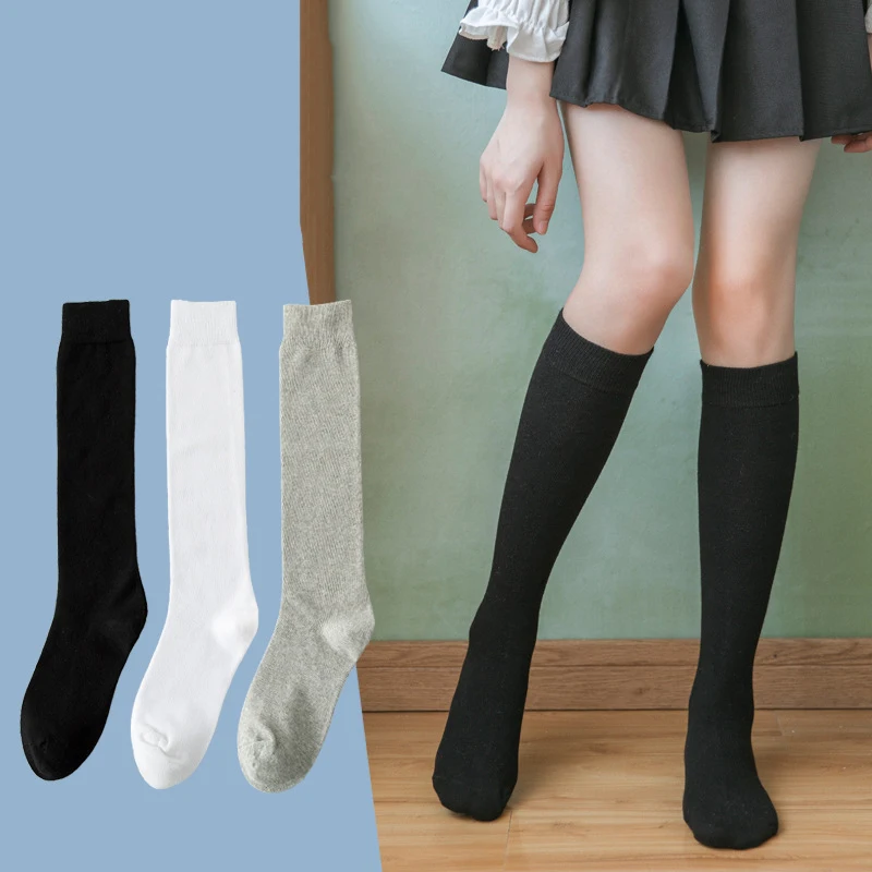 

Cotton Lady Knee High Soild Color Socks Girl Student Calf Socks School Party Street Dancing Japanese Simple Knee Sock for Women