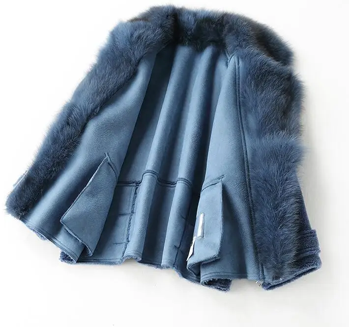 Real Fur Coat Fox Fur Collar Wool Jacket Autumn Winter Coat Women Clothes Korean Vintage Sheep Shearling Women Tops ZT3495