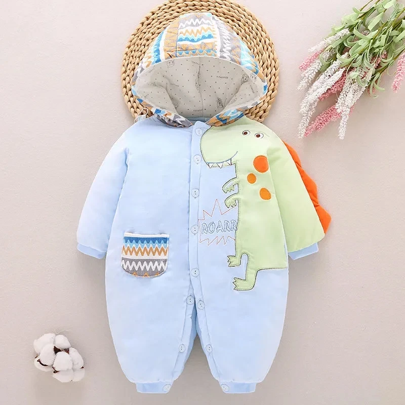 

Cartoon Baby Autumn Winter Onesie Hooded Newborn Warm Long Romper 0-24 Months Baby's Romper With Feet Infants Cotton Clothes