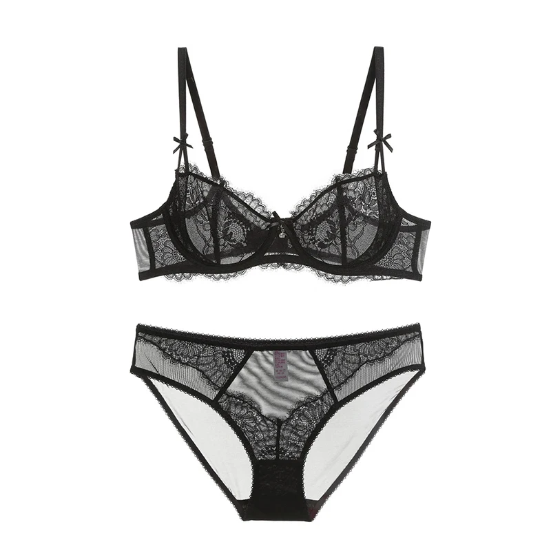 Нижнее белье женское ультратонкое с цветочной вышивкой и чашками пуш