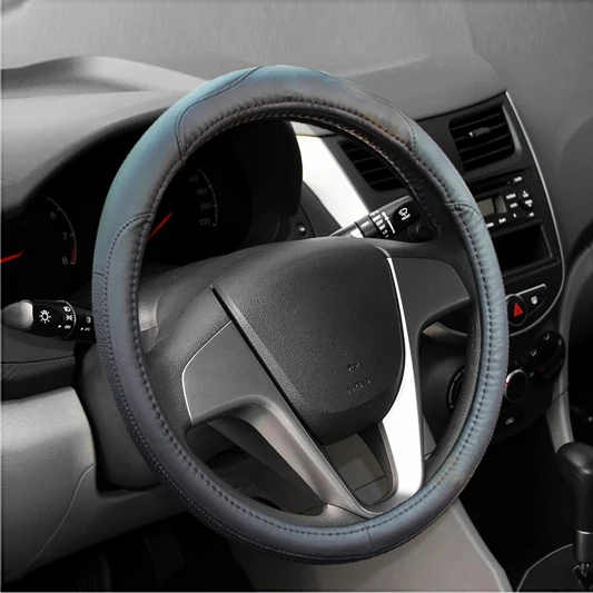 Кожаный Автомобильный чехол на руль для hyundai Tucson IX35 I30 Solaris Elantra акцент, Гетц Santa Fe I20 авто аксессуары - Название цвета: Black