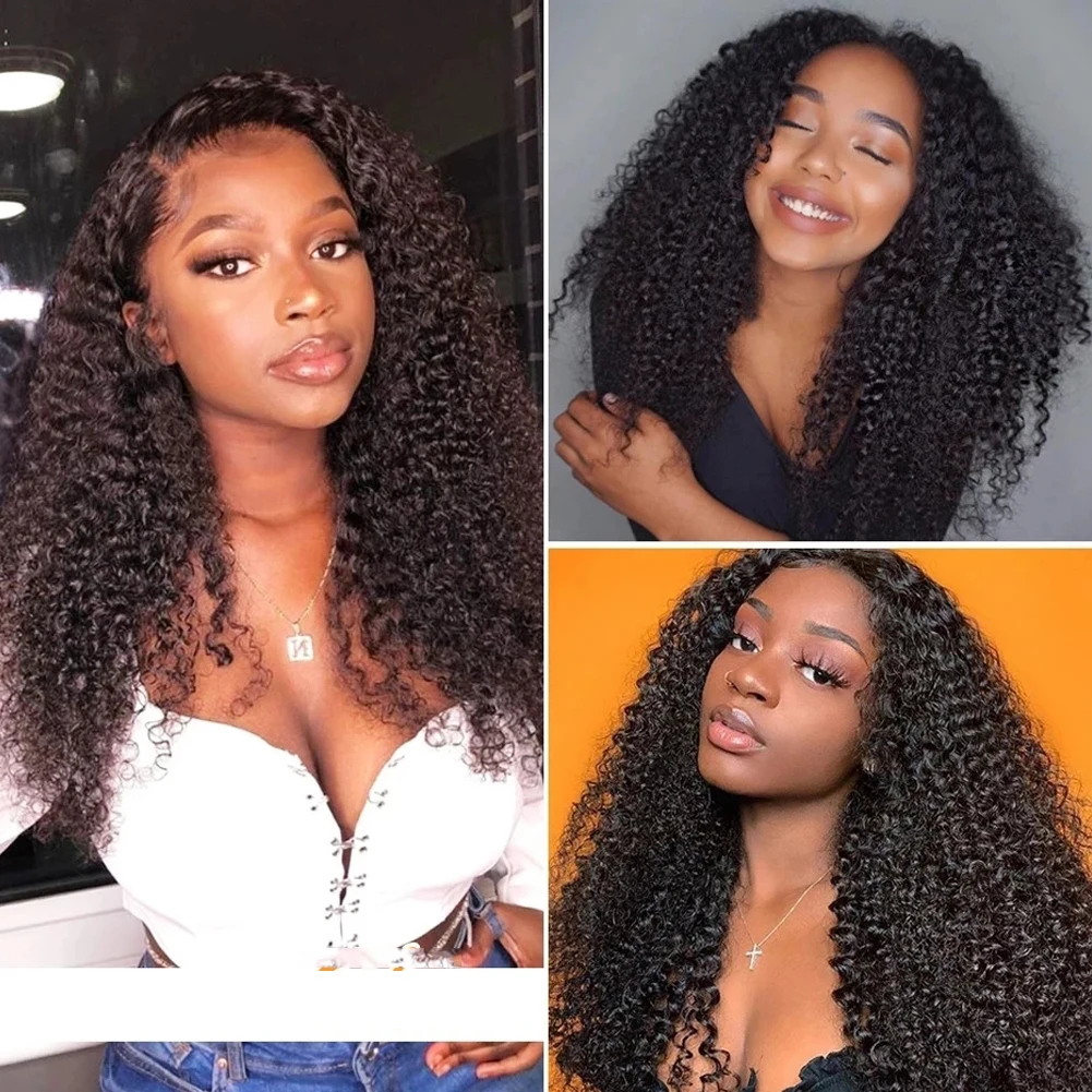 

RONGDUOYI Side Part Kinky Curly Wigs High Temperature Fiber Glueless Cosplay Wigs For Black Women Daily Used Long Synthetic Wig