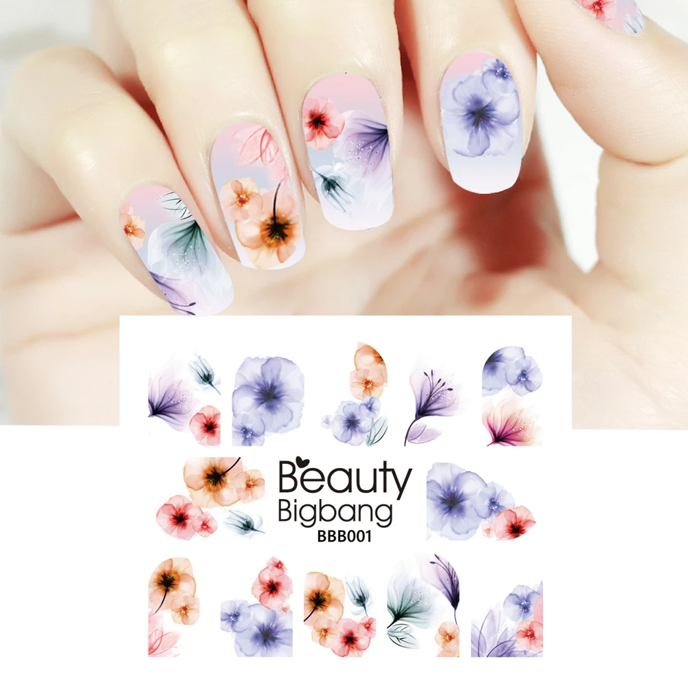 BEAUTYBIGBANG 1 лист наклейки для ногтей градиентные цветы серии Водные Наклейки