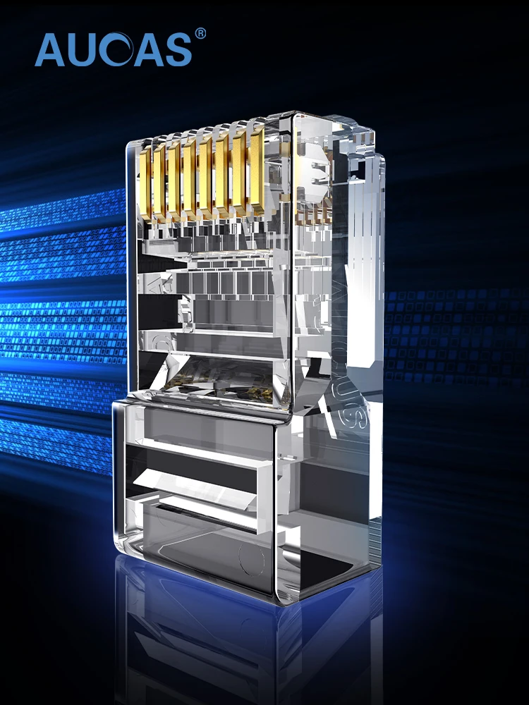 Aucas RJ45 Разъем модульный Ethernet кабель головная вилка Cat5E позолоченный