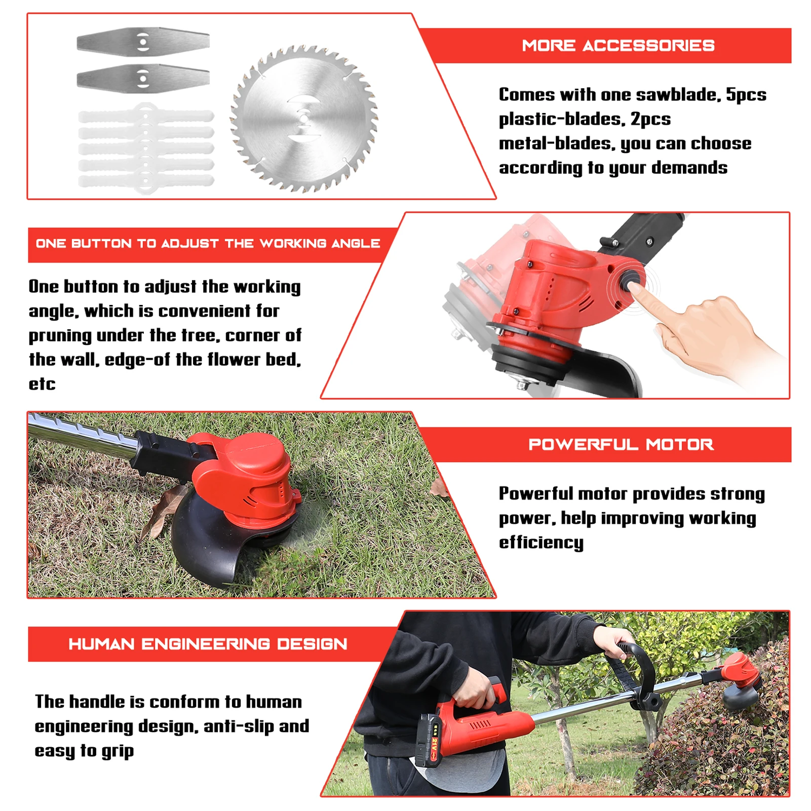 

21V Electric Lawn Mower Cordless Grass Cutter Household Grass Trimmer Cutter Portable Pruning Garden Tool