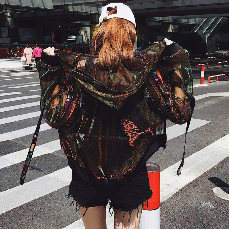 Куртка-бомбер женская летняя прозрачная с капюшоном | Женская одежда