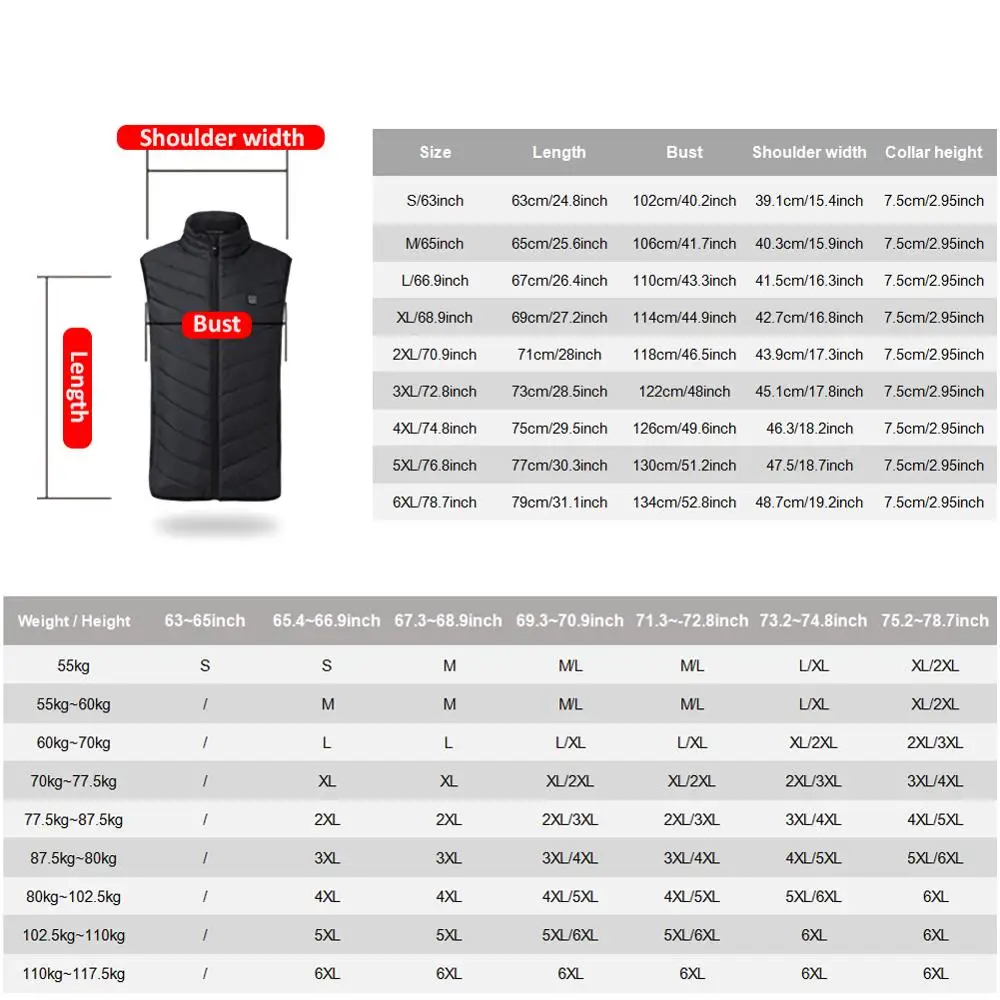 

New Hot Sale Heated Vest 9 Heating Zones USB Men Winter Electrically Heated Jacket Sleeveless Cloth Travel Outdoor Waistcoat