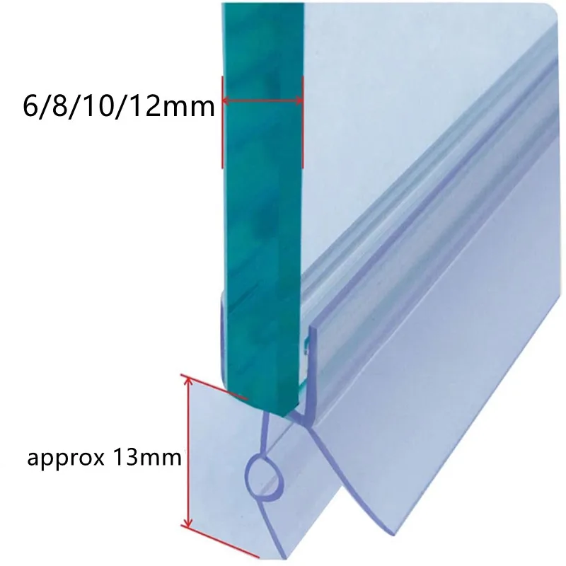 6/8/10/12mm Shower Screen Seal Strip Door Bottom Weather Stripping Seal Sweep for Frameless Glass with Drip Rail Free Cutting