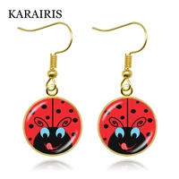 karairis 2020 new ladybug insect drop earrings cute ladybug glass cabochon earrings hand craft jewelry for women girls kids gift