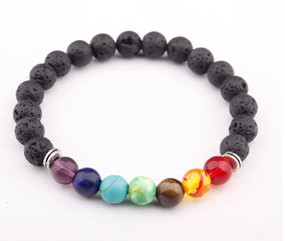 

8mm Punk multicolor Agate Chakra Healing Reiki Buddha Yoga Bracelet elastic adjustable Volcanic Stone Bangles vrdg3