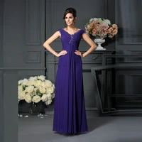 hot sale elegant purple chiffon cap sleeves mother of the bride dresses lace deep v neckline beaded pleating wedding party gowns